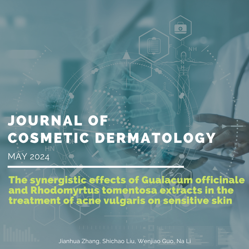 The synergistic effects of Guaiacum officinale and Rhodomyrtus tomentosa extracts in the treatment of acne vulgaris on sensitive skin, 2024